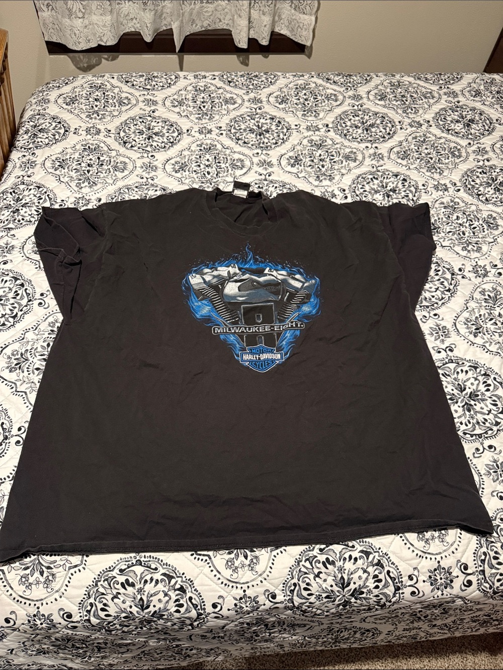 Harley-Davidson Black Tee with Blue Milwaukee-Eight Engine Graphic